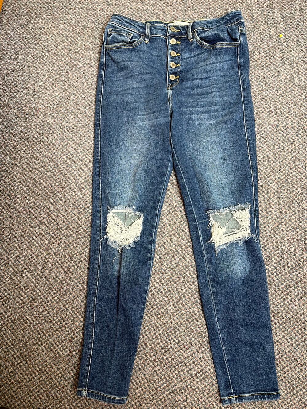 Kancan Signature Button Fly Distressed Skinny 30